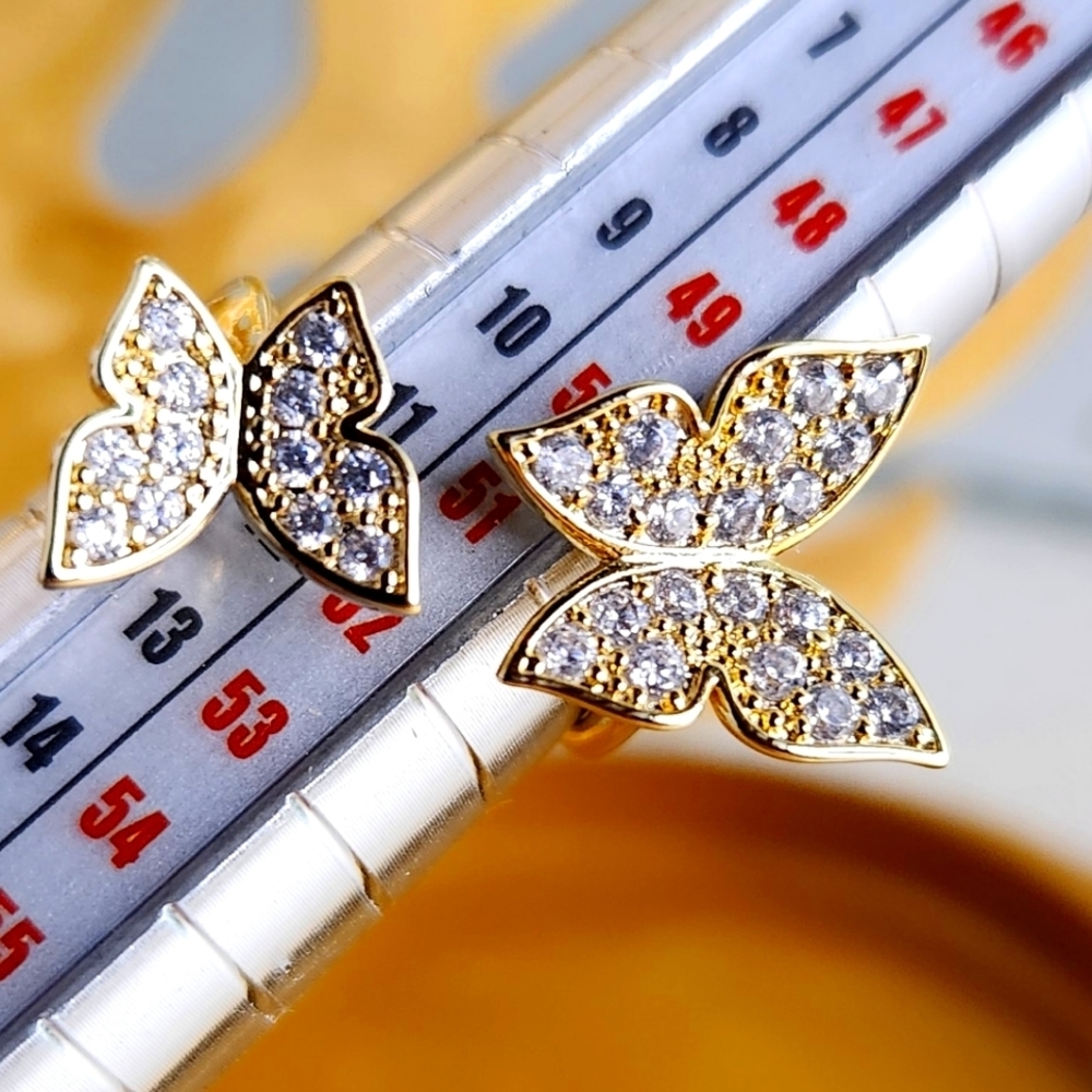Vintage gold tone open front adjustable crystal encrusted butterfly ring‎ 6
